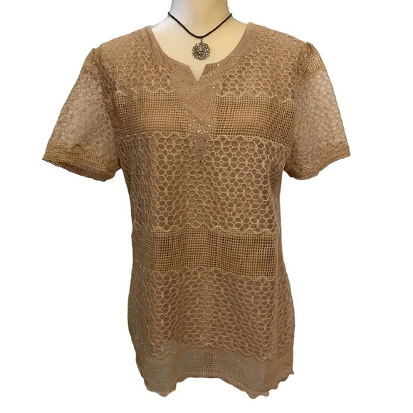 Limo Short Sleeves Mesh Blouse Women XL - Picture 1 of 8